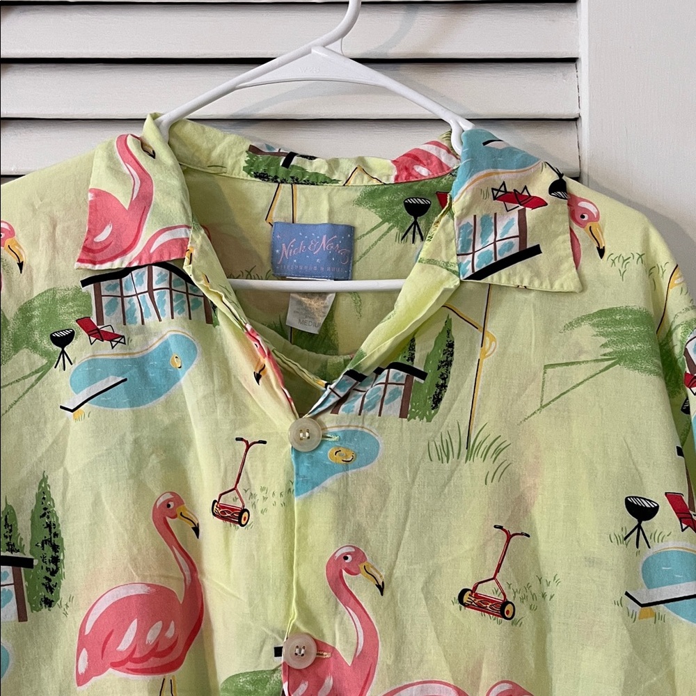Nick & Nora Pastel Yellow with Pink Flamingo & Aqua Pool Print PJ Set